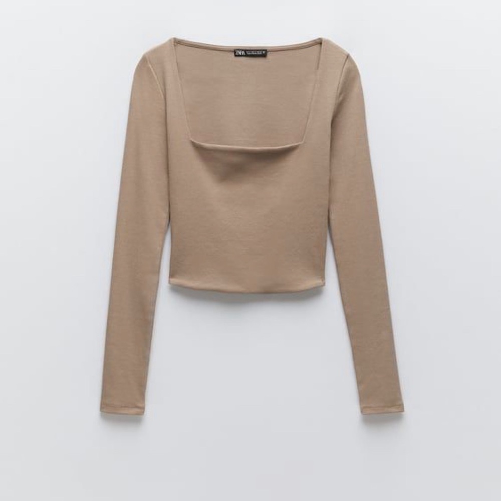 Zara square neck tan top